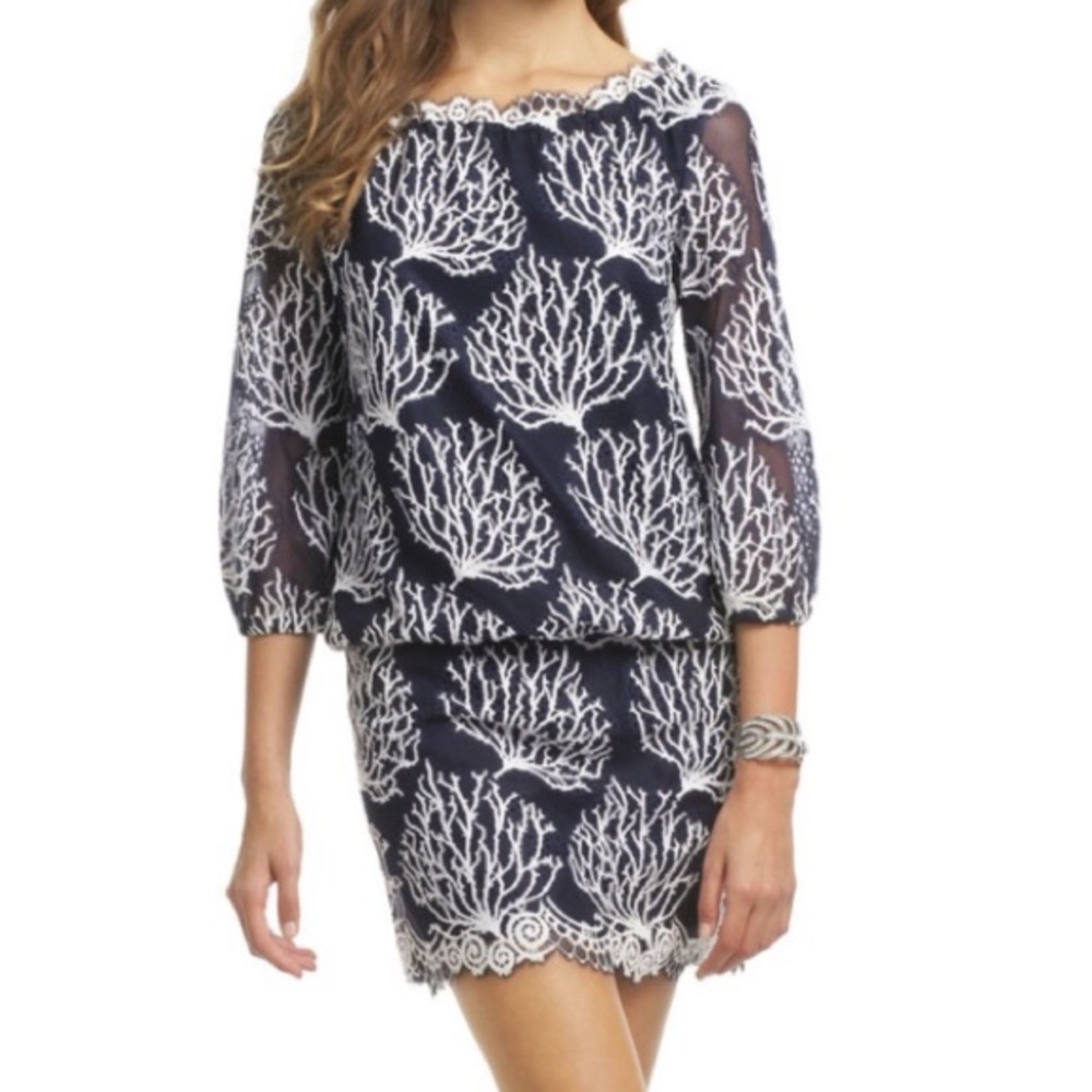 Lily Pulitzer Seaside Coral Lace Trim Dress Sz 0